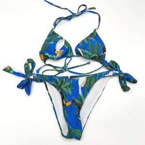 Tropical Bird Print Bikini Set Womens Medium Parrot Vacation Resort Beach Cheeky